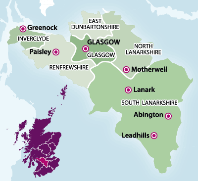 Mapa de la Región de Glasgow y el Valle del Clyde