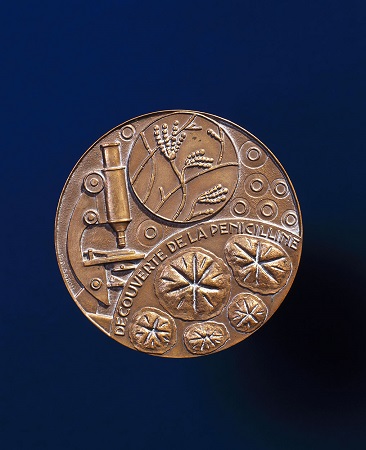 Nobel prize medal awarded to Alexander Fleming, 1945.