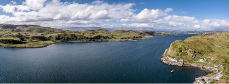 Vista aérea de la Isla de Kerrera en Argyll, Escocia, Reino Unido
