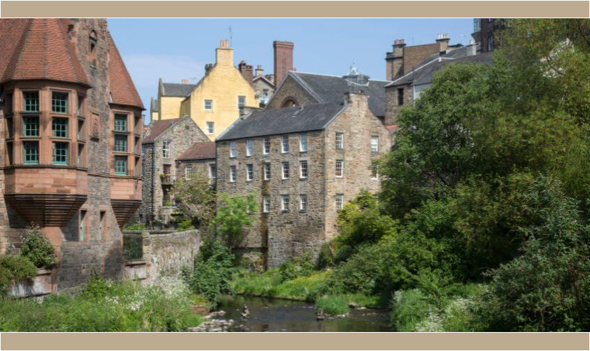 Paisaje en Dean Village con el río Leith atravesando el pueblo
